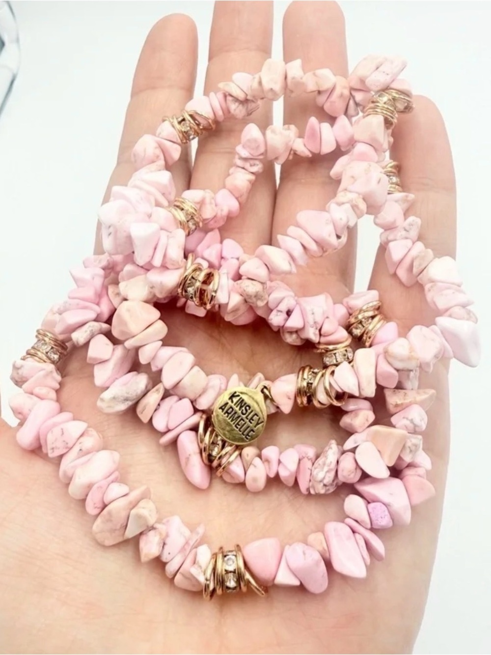 Kinsley Armelle Set/3 Pink Howlite Chip Bead Stretch Bracelet with Gold Accents